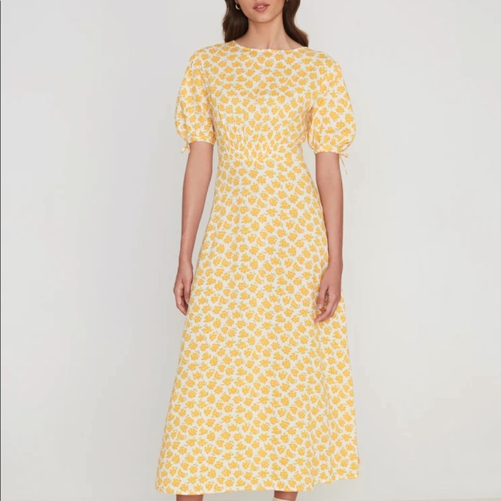 Faithful the brand floral midi dress yellow new